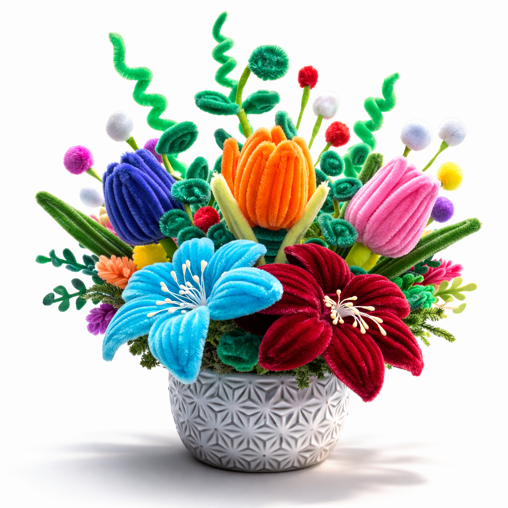 Handcrafted Fuzzy Wire Flower Bouquet – Customizable Forever Flowers