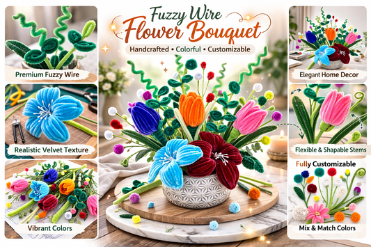 Handcrafted Fuzzy Wire Flower Bouquet – Customizable Forever Flowers