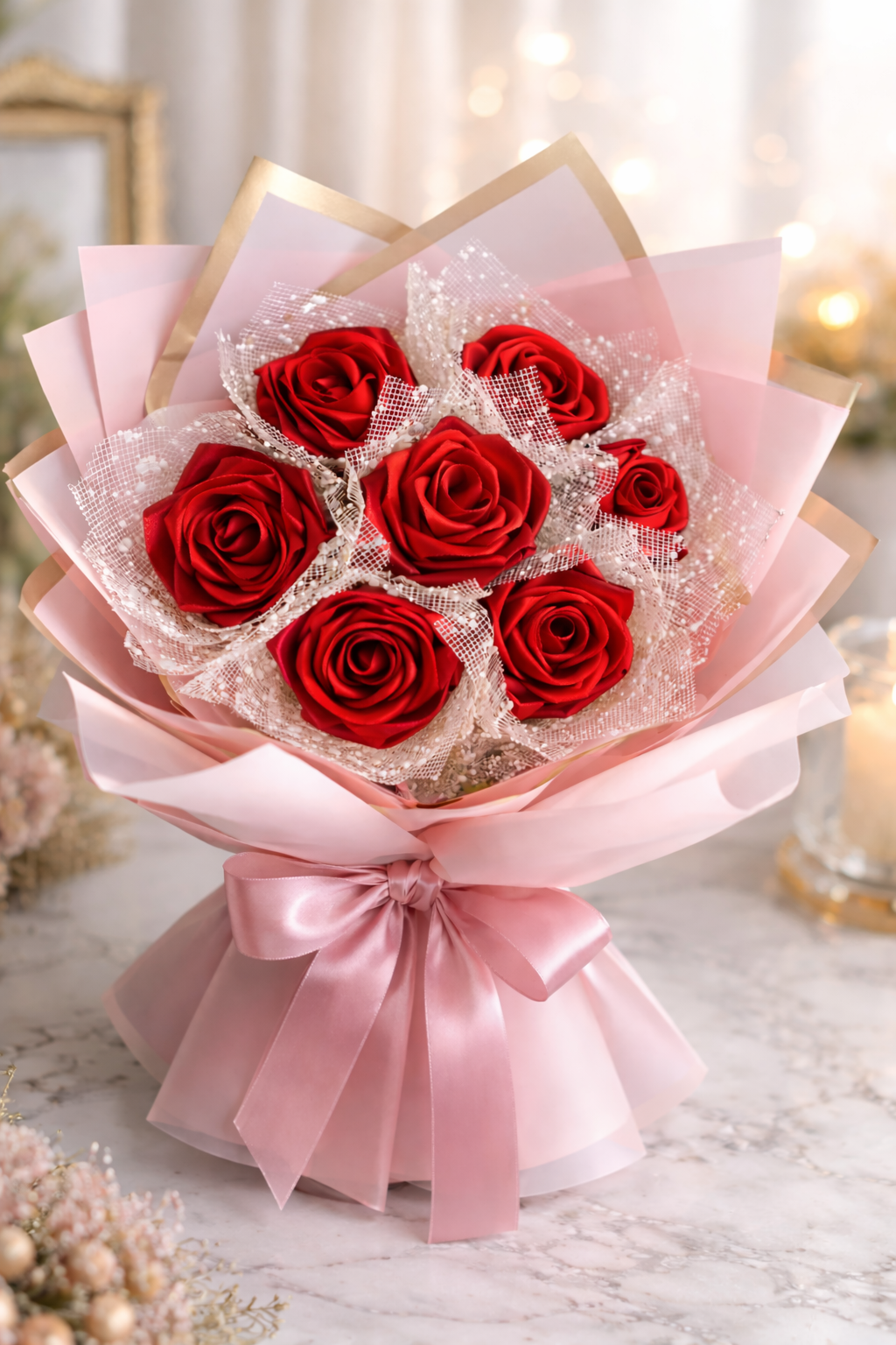 Satin Rose Bouquet – Handmade Luxury Forever Flowers | Elegant Gift for Wedding, Anniversary & Birthday