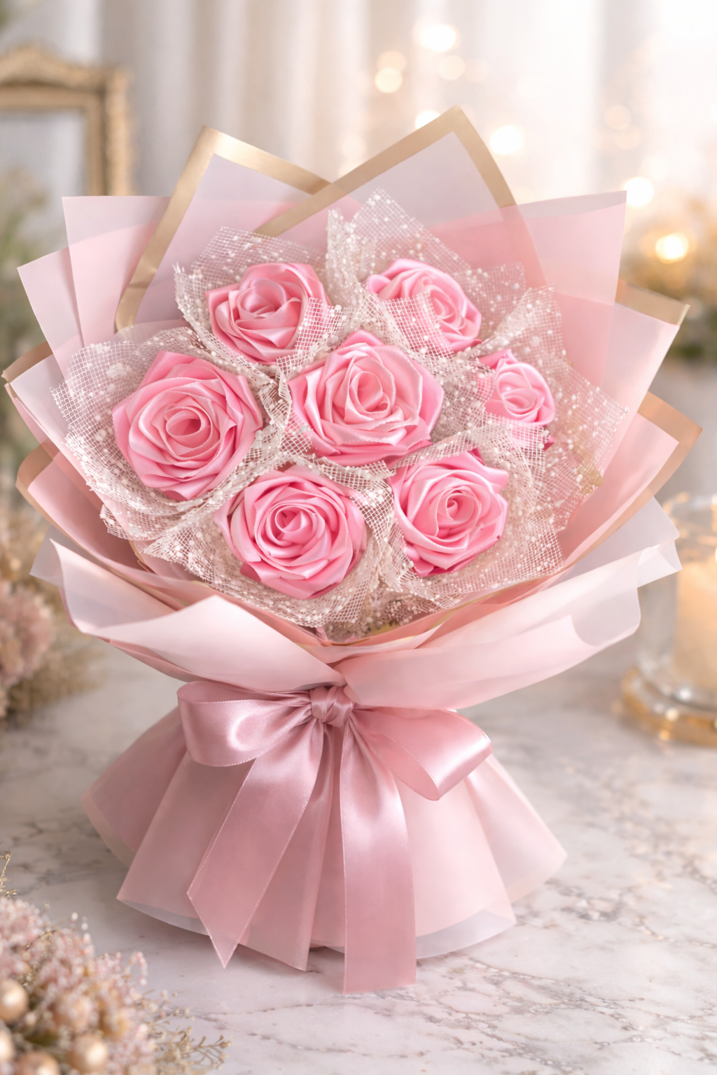 Satin Rose Bouquet – Handmade Luxury Forever Flowers | Elegant Gift for Wedding, Anniversary & Birthday