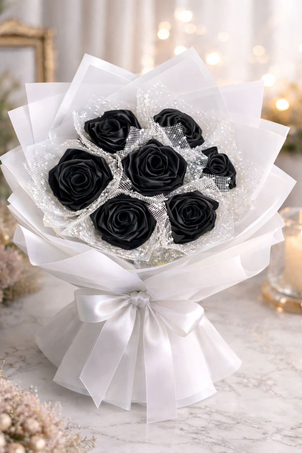 Satin Rose Bouquet – Handmade Luxury Forever Flowers | Elegant Gift for Wedding, Anniversary & Birthday