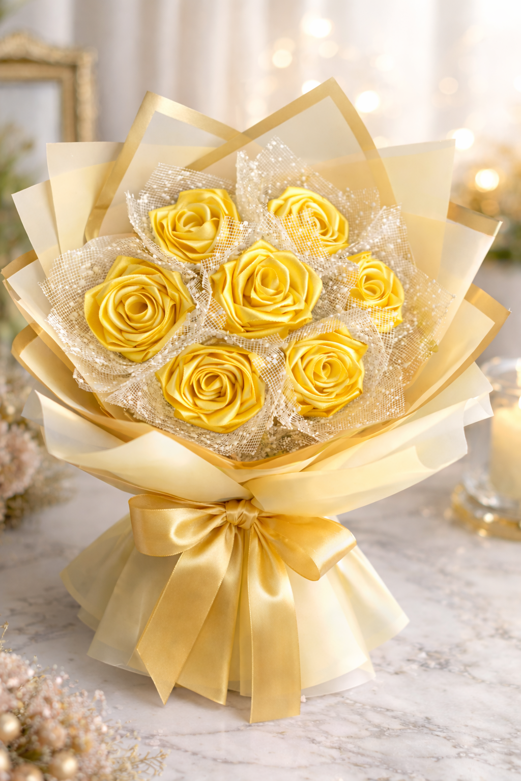 Satin Rose Bouquet – Handmade Luxury Forever Flowers | Elegant Gift for Wedding, Anniversary & Birthday