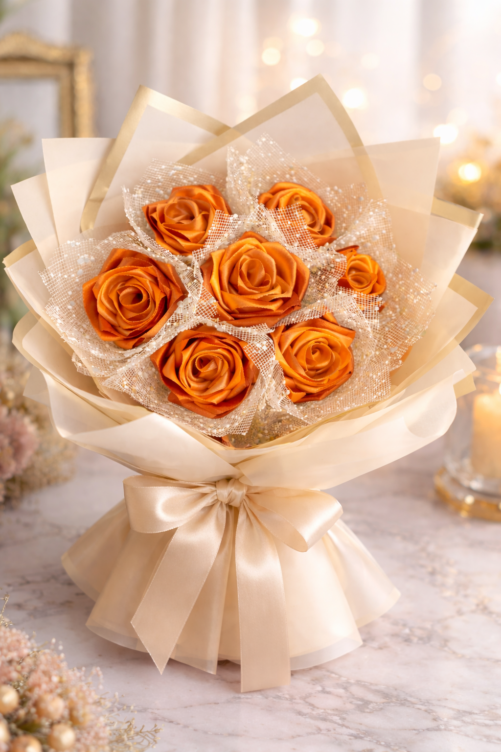 Satin Rose Bouquet – Handmade Luxury Forever Flowers | Elegant Gift for Wedding, Anniversary & Birthday