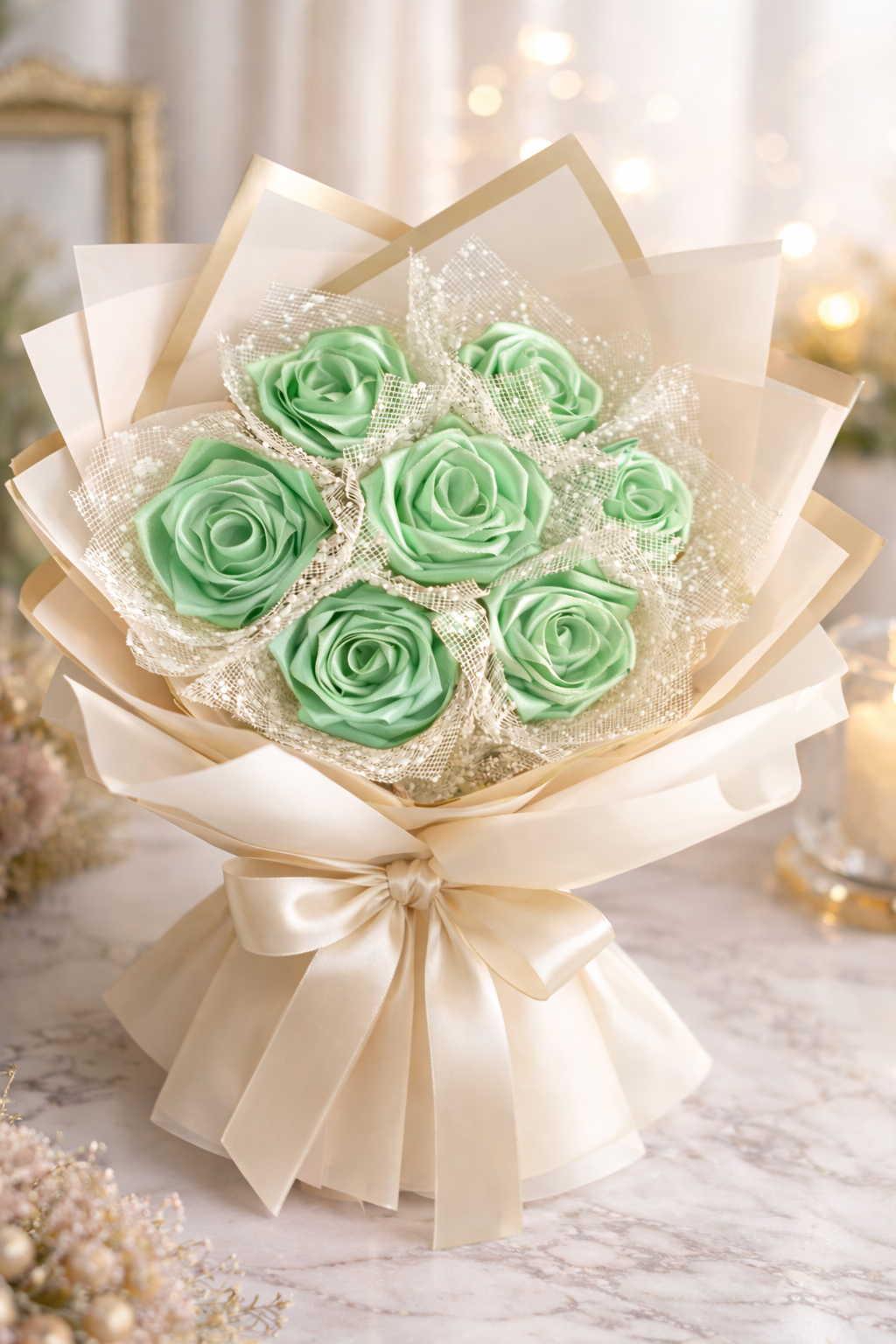 Satin Rose Bouquet – Handmade Luxury Forever Flowers | Elegant Gift for Wedding, Anniversary & Birthday