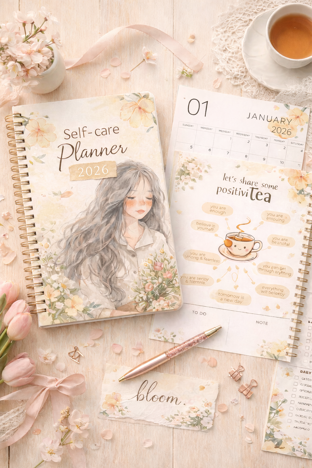 Self-Care Planne | Daily Wellness Journal, Monthly Calendar, Positive Affirmation Planner