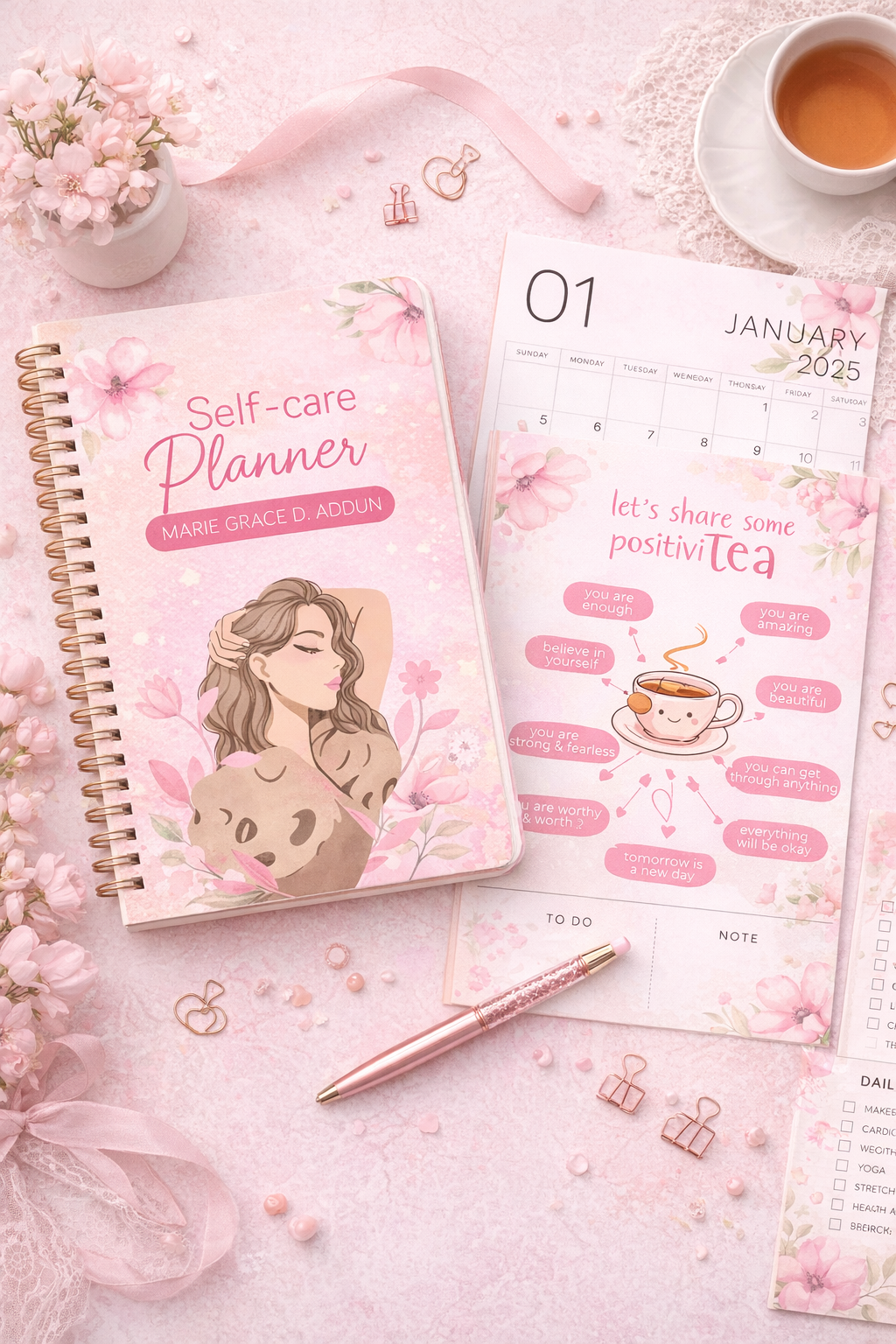 Self-Care Planne | Daily Wellness Journal, Monthly Calendar, Positive Affirmation Planner
