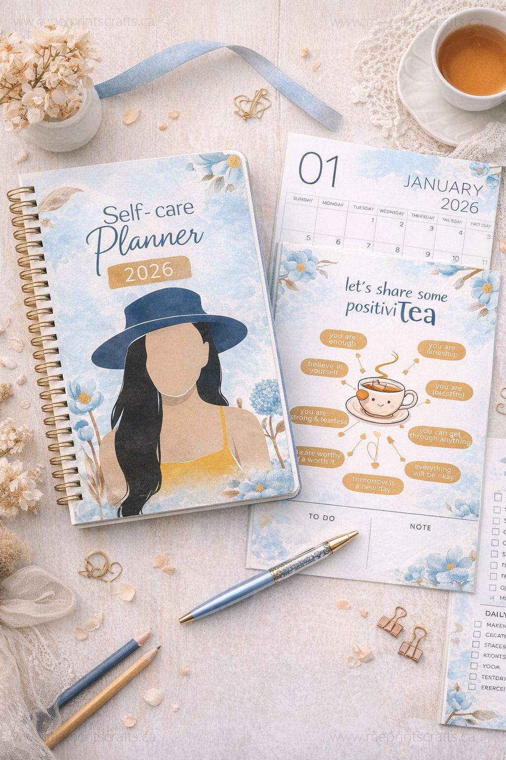 Self-Care Planne | Daily Wellness Journal, Monthly Calendar, Positive Affirmation Planner