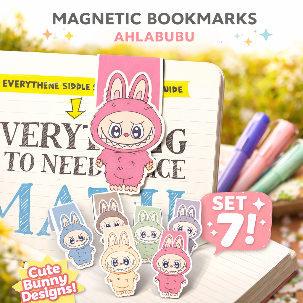 Cute Bunny Magnetic Bookmark Set (7pcs) – Kawaii Bookmarks for Books, Planners & Journals