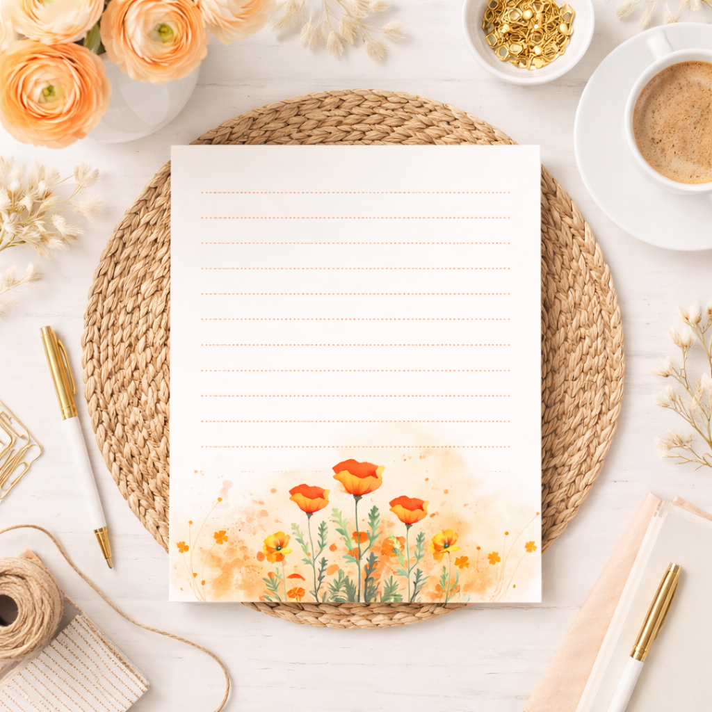 Floral Notepad Set – Aesthetic Lined Writing Pad | Cute Desk Stationery | Gift for Women |