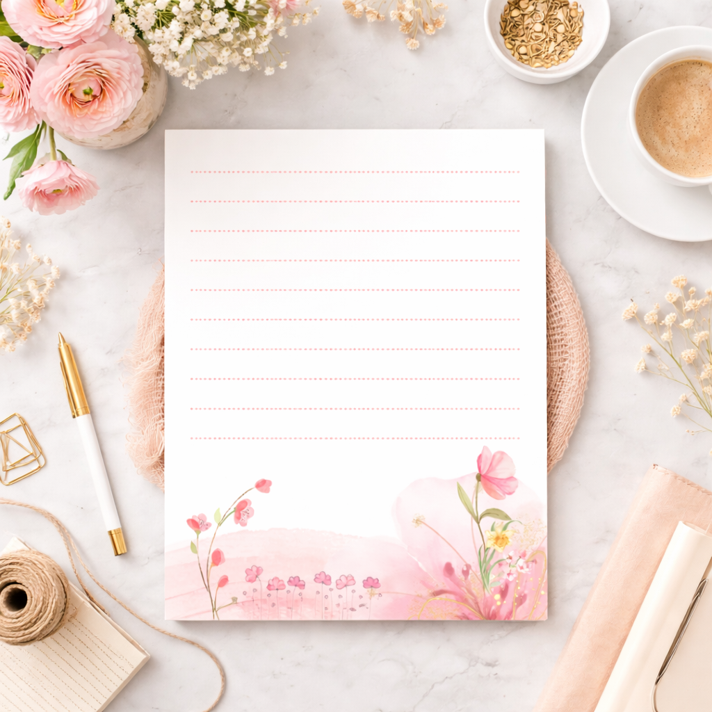 Floral Notepad Set – Aesthetic Lined Writing Pad | Cute Desk Stationery | Gift for Women |
