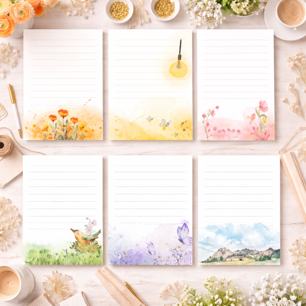 Floral Notepad Set – Aesthetic Lined Writing Pad | Cute Desk Stationery | Gift for Women |