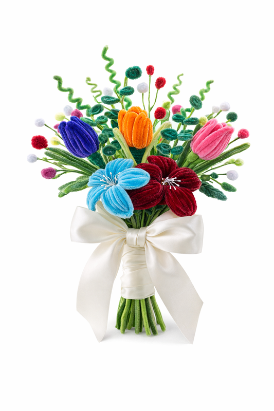 Handcrafted Fuzzy Wire Flower Bouquet – Customizable Forever Flowers