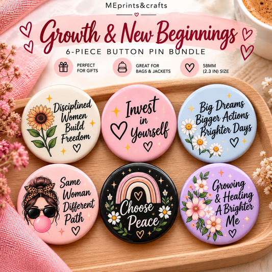 Growth & New Beginnings six-piece badge bundle promotional mockup