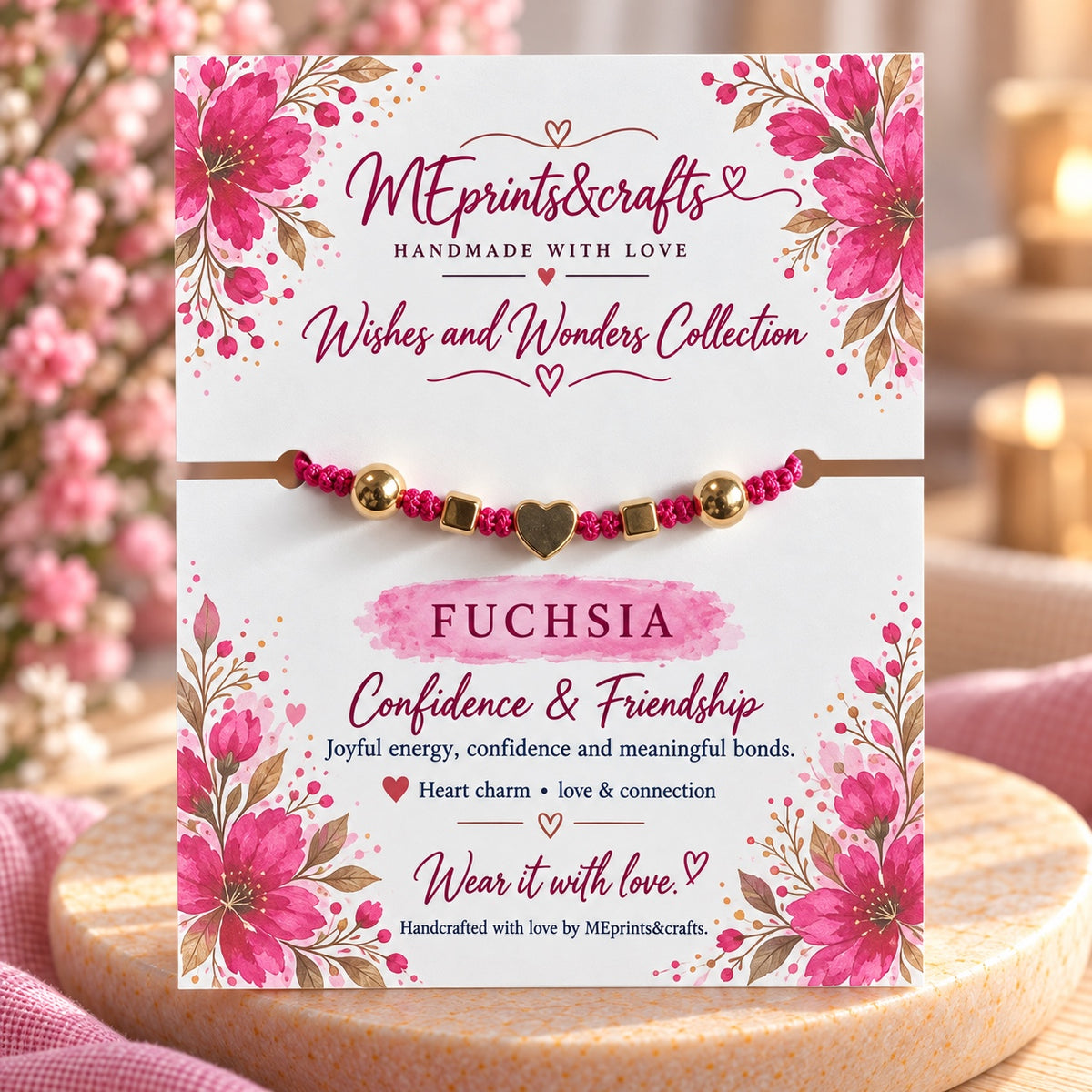 Wishes and Wonders Fuchsia bracelet with matching message card