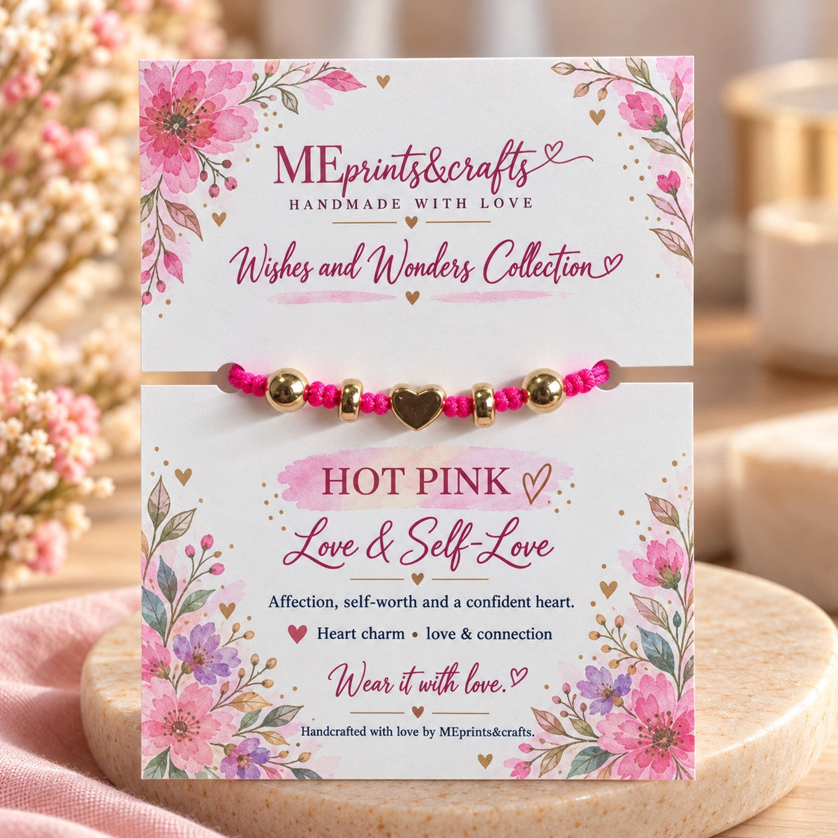 Wishes and Wonders Hot Pink bracelet with matching message card