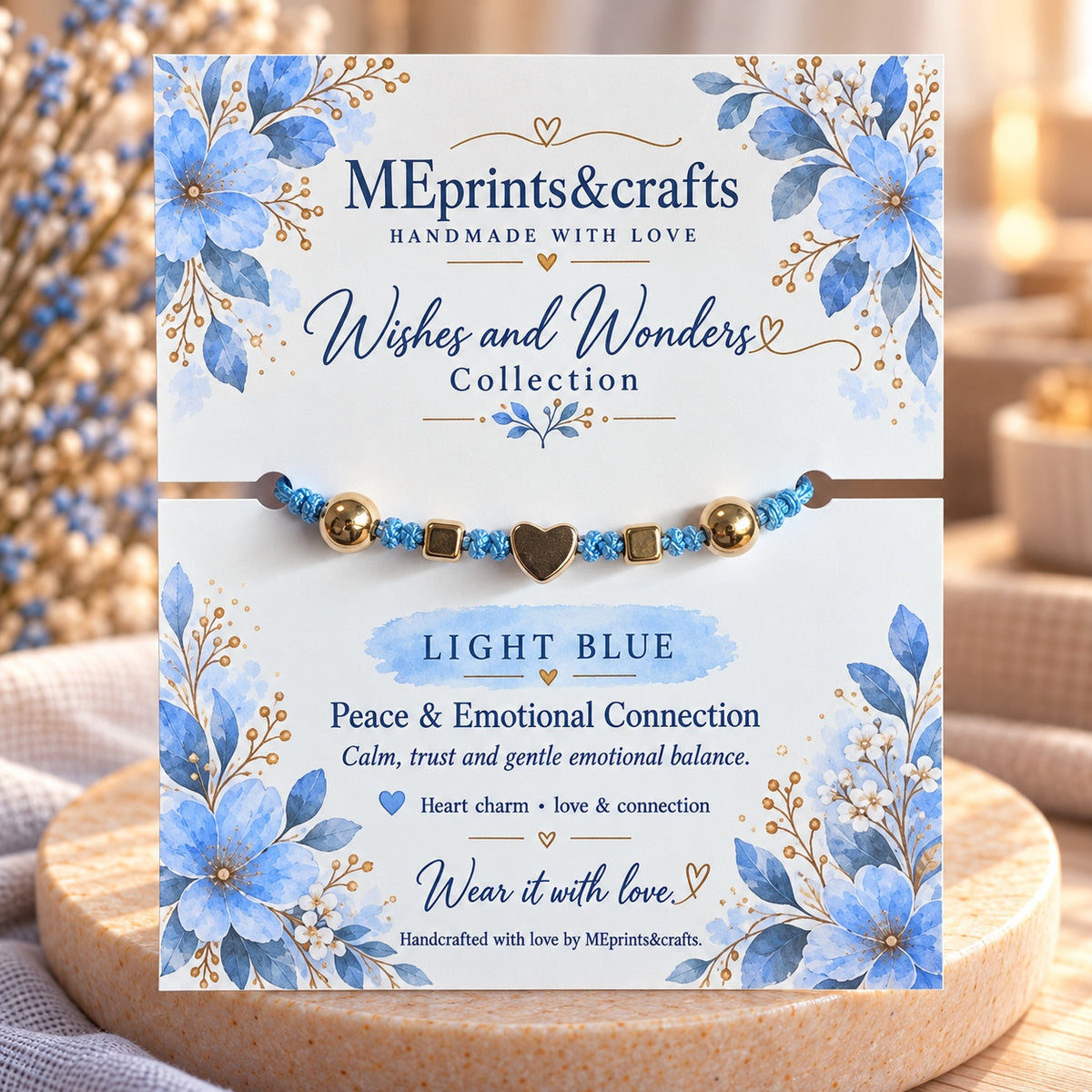 Wishes and Wonders Light Blue bracelet with matching message card