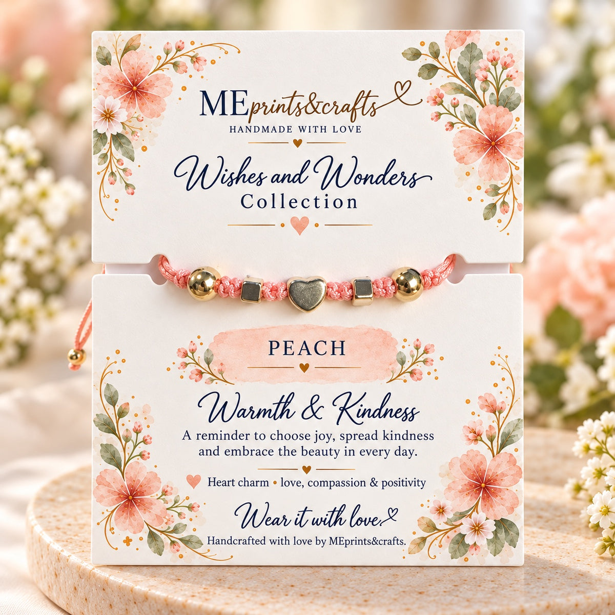 Wishes and Wonders Peach bracelet with matching message card