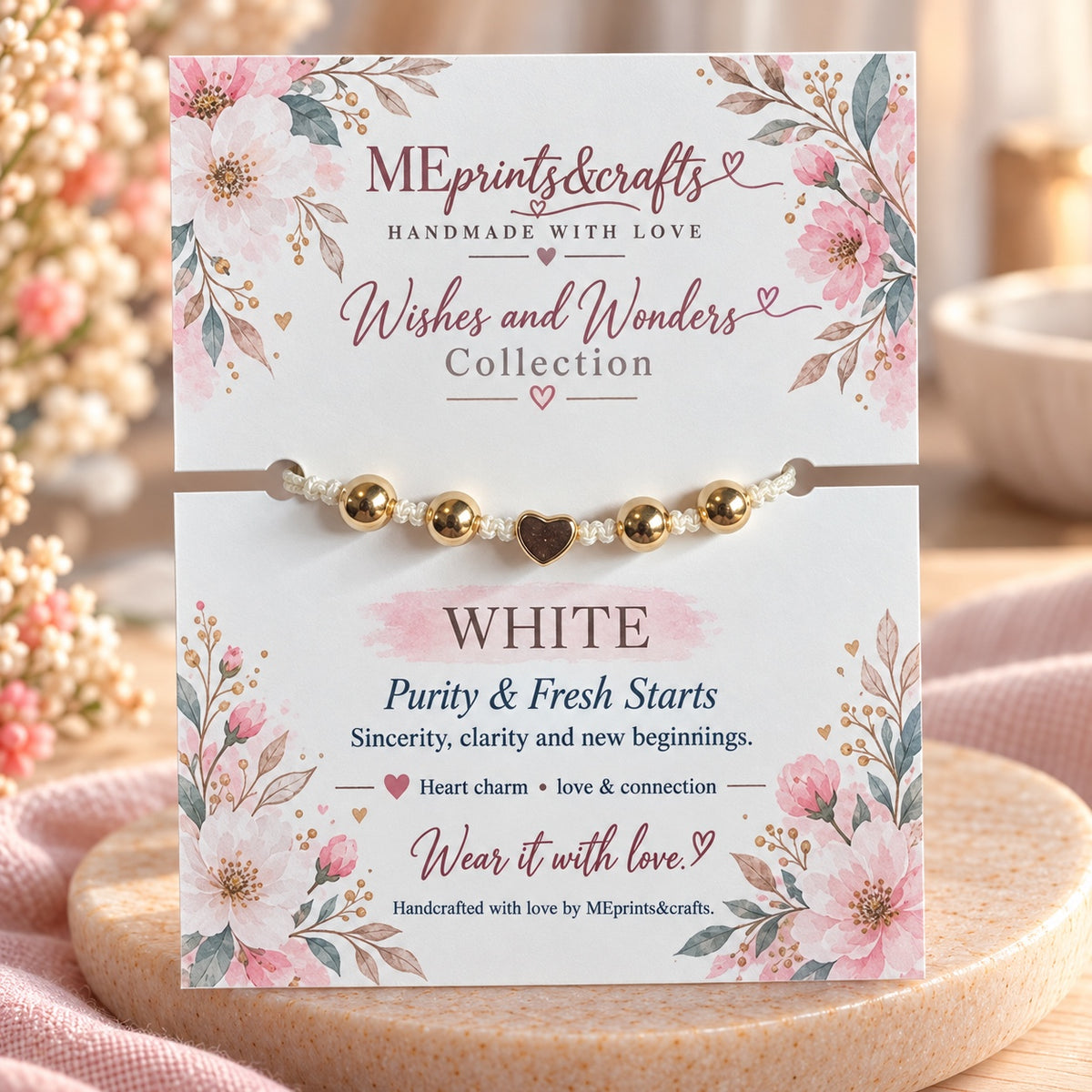 Wishes and Wonders White bracelet with matching message card